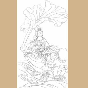 高清大势至菩萨白描底稿工笔佛像人物线稿线描纸质打印稿非宣纸