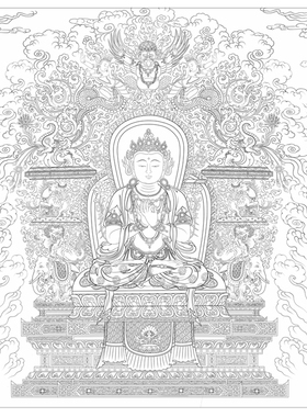 高清文殊菩萨白描底稿工笔佛像人物线稿线描实物纸质打印稿非宣纸