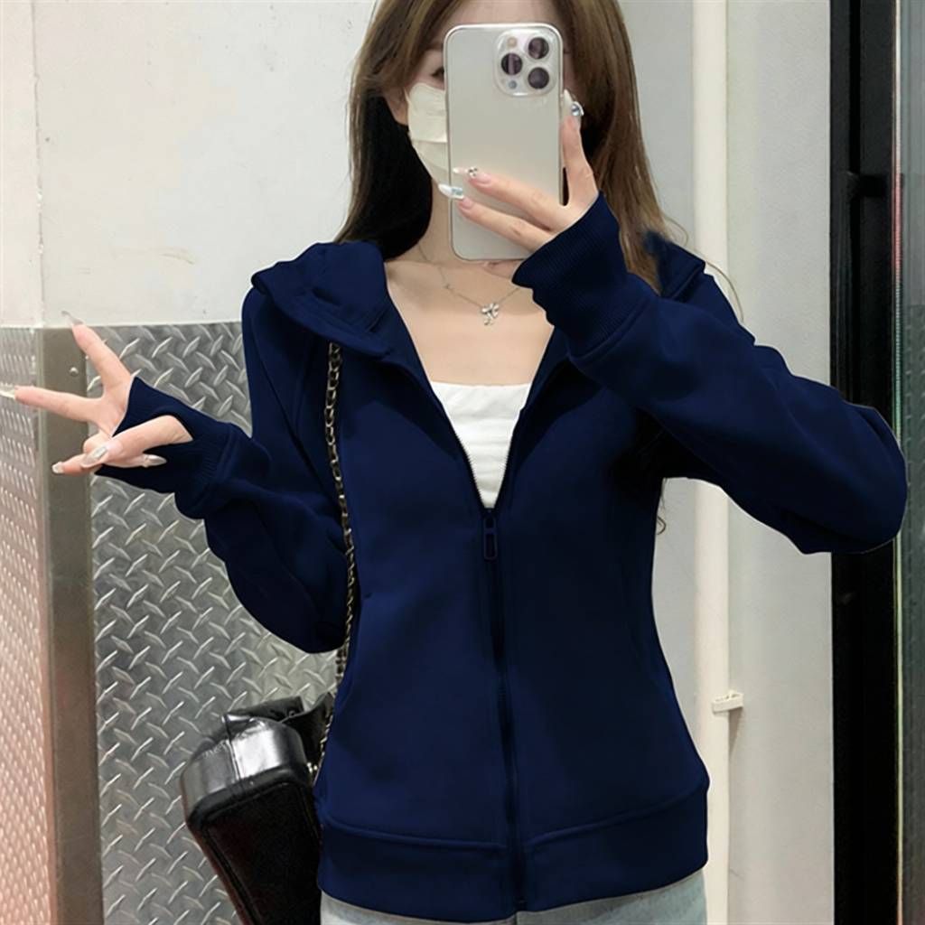 藏青色瑜伽运动女卫衣小个子春秋