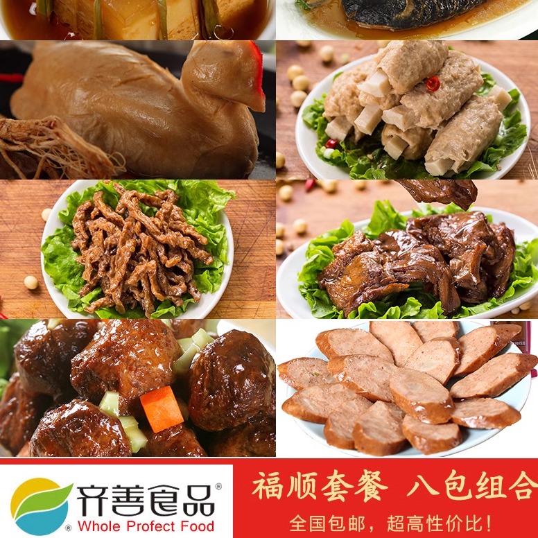 齐善素食素菜仿荤素鱼素肉斋菜素丸素肠素鸭素鸡素东坡肉8包套餐