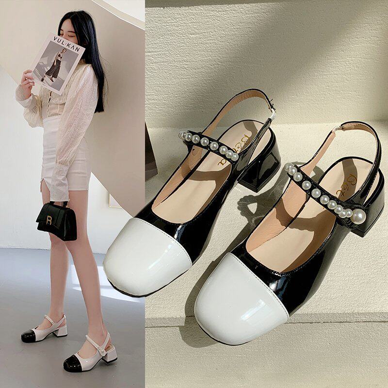 玛丽珍单鞋女2021年新款夏晚晚温柔网红仙女粗跟设计小众高跟凉鞋