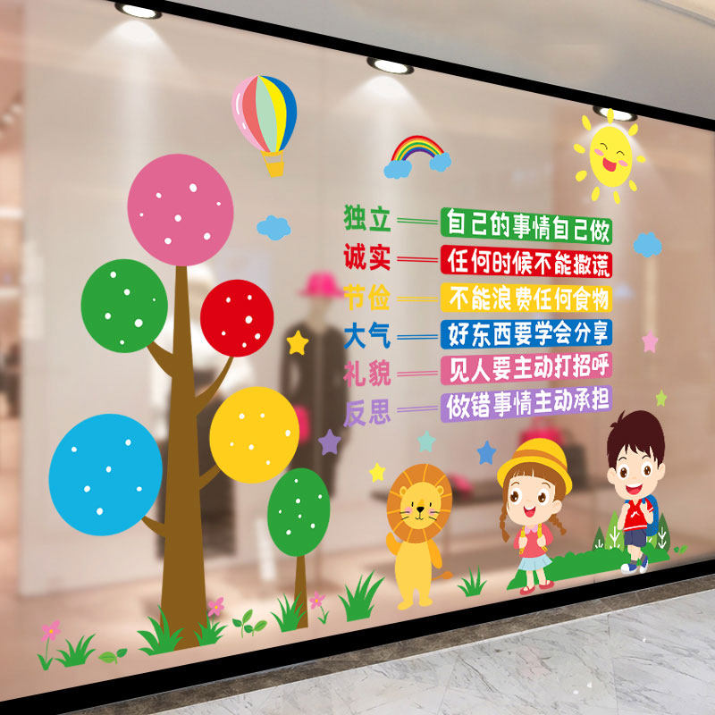 幼儿园小班开学装饰品玻璃自粘门贴纸教室布置托管班环创主题墙贴