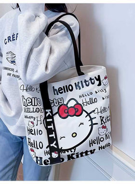 hellokity卡通帆布包时尚包女手提袋可爱通勤百搭单肩托特大容量