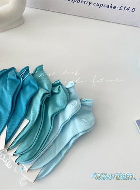 2022春夏个性蓝色绿色袜口卷边百搭短袜 棉质学生纯色船袜女SK11