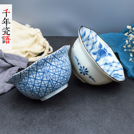 日本进口八角饭碗釉下彩小碗日式陶瓷餐具和风家用碗可微波创意