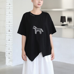 不规则短袖 T恤女立体刺绣印花宽松显瘦百搭上衣 新品 BEST2026夏季