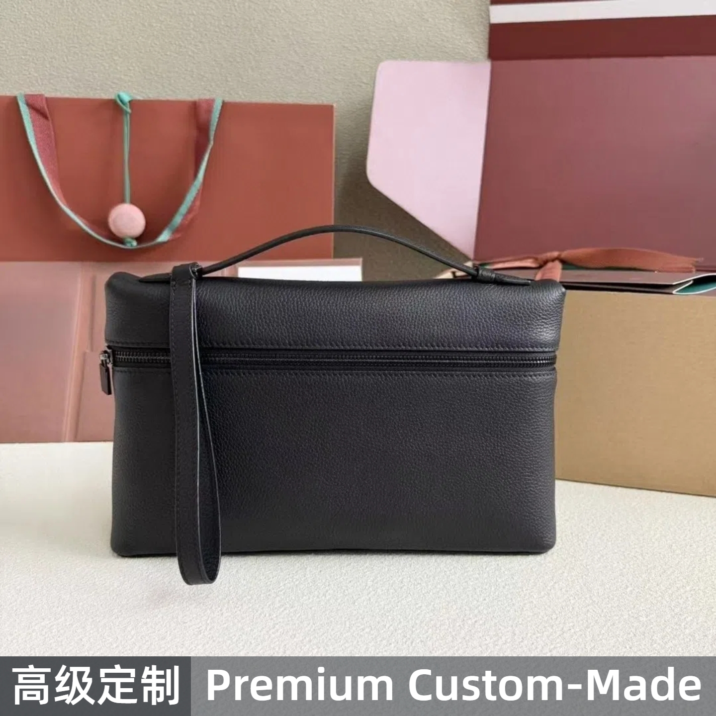 【 LP ROW工厂】Extra pouch 29男士手拿包进口真小牛皮帆布拼接