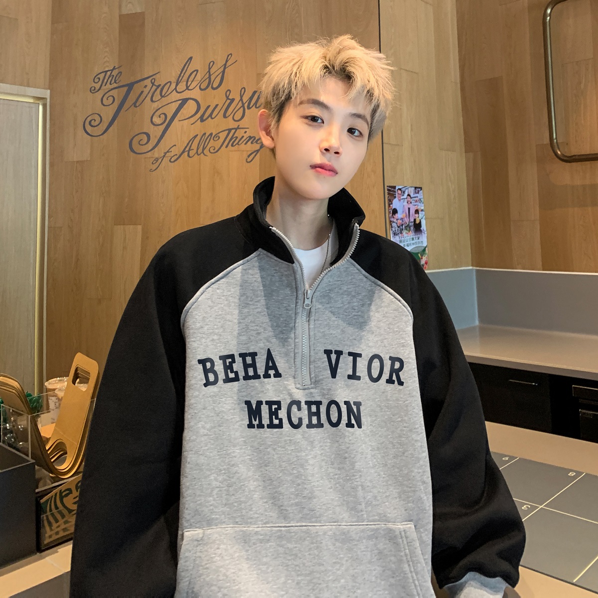 【满两件包邮】2025秋季新款青少年港风男女字母印花撞色休闲卫衣