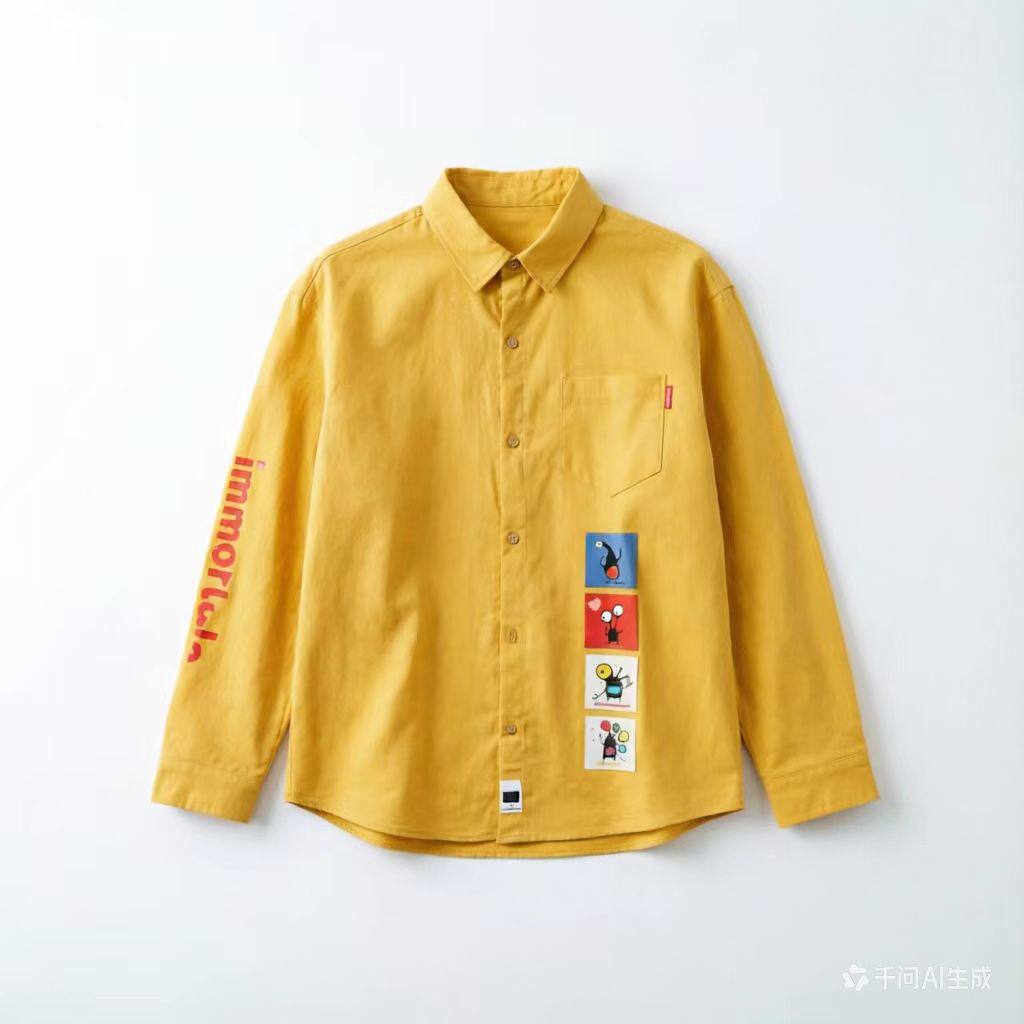 Z913【满两件包邮】2026春夏新款青少年港风卡通印花长袖衬衫衬衣