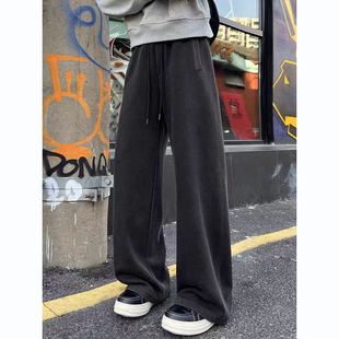 【满两件包邮】2026春新款青少年港风宽松水洗复古破旧风休闲卫裤