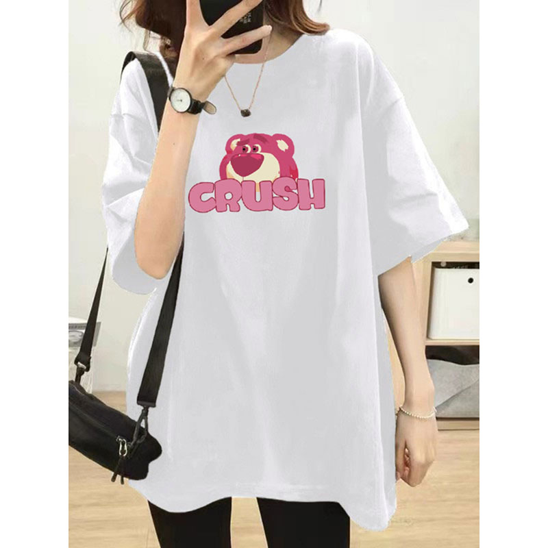 【满两件包邮】220克加厚精梳棉2025夏季新款港风草莓熊情侣T恤潮