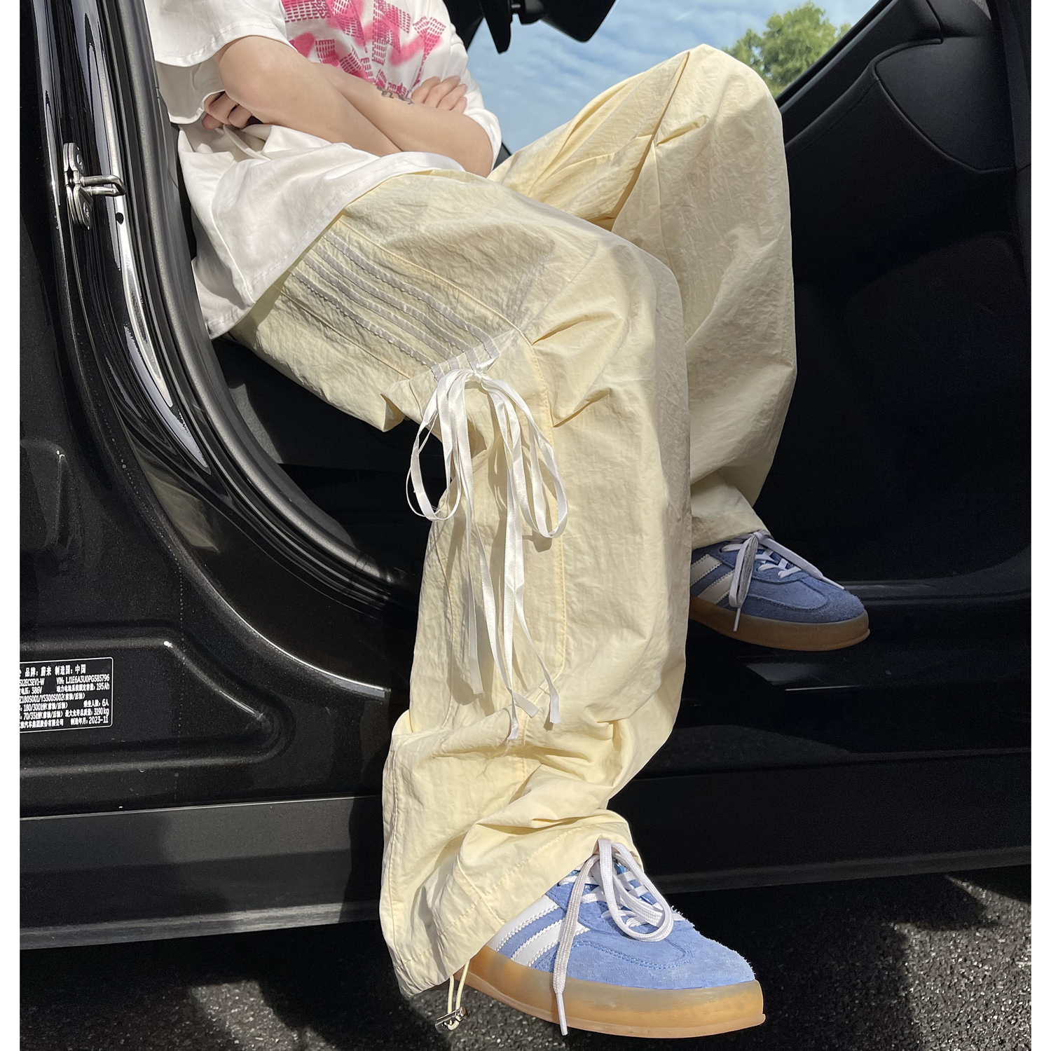 【满两件包邮】2025夏季新款青少年学生多巴胺蝴蝶结速干休闲裤潮