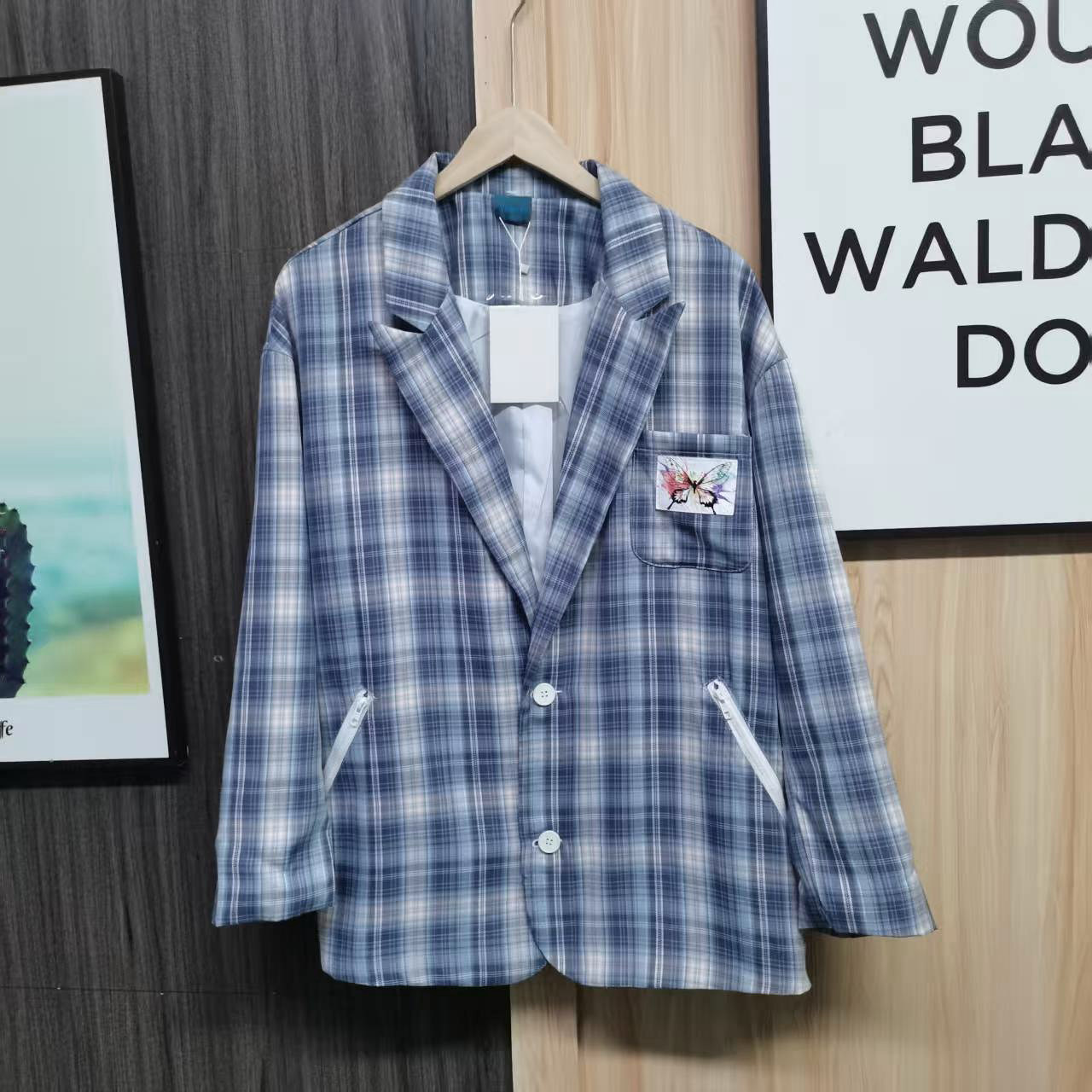 【满两件包邮】2025秋季新款青少年港风宽松潮牌格子休闲西服外套,男装,休闲西服,淘宝优惠券,粉丝福利购,淘宝优惠卷