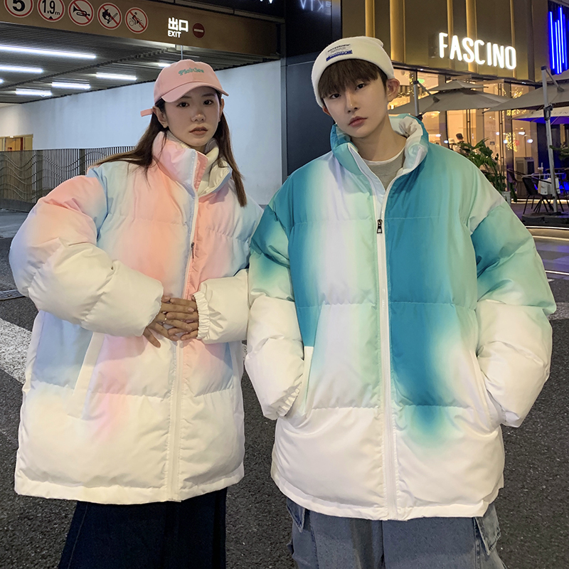 【满两件包邮】2025冬季新款青少年学生港风扎染渐变保暖大码棉衣