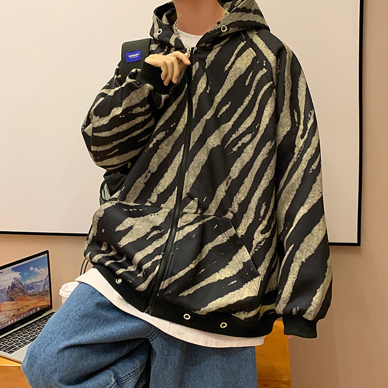 【满两件包邮】2025秋季新款青少年港风中性风ins连帽开衫卫衣潮