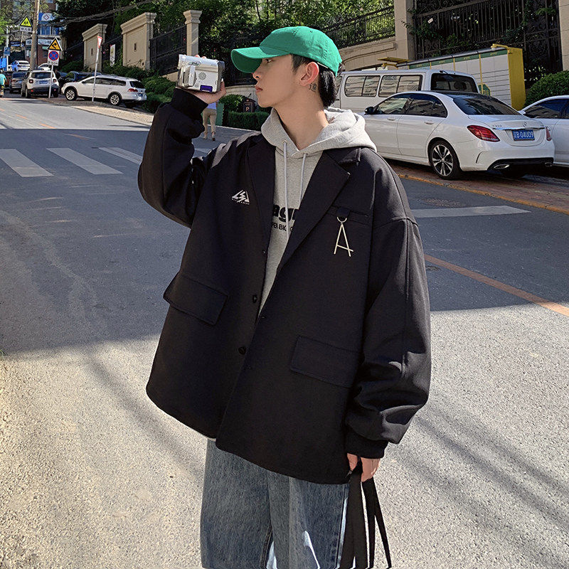 【满两件包邮】2025秋季新款港风情侣宽松ins原宿风翻领西服夹克,男装,休闲西服,淘宝优惠券,粉丝福利购,淘宝优惠卷