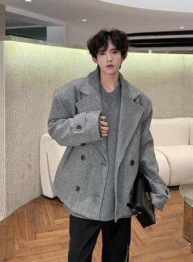 12796【满两件包邮】2026春季新款港风毛呢大衣外套西服西装夹克