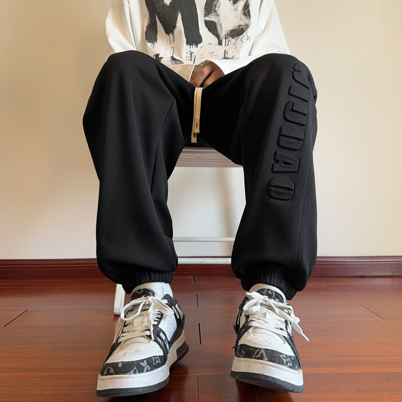 【满两件包邮】2025秋季新款青少年港风钢印潮牌卫裤大码休闲裤子