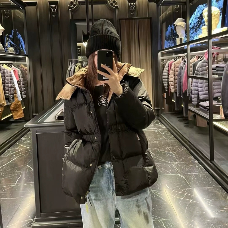 2025秋冬新款蒙家黑金Agneux连帽收腰羽绒服女士m家鹅绒显瘦外套