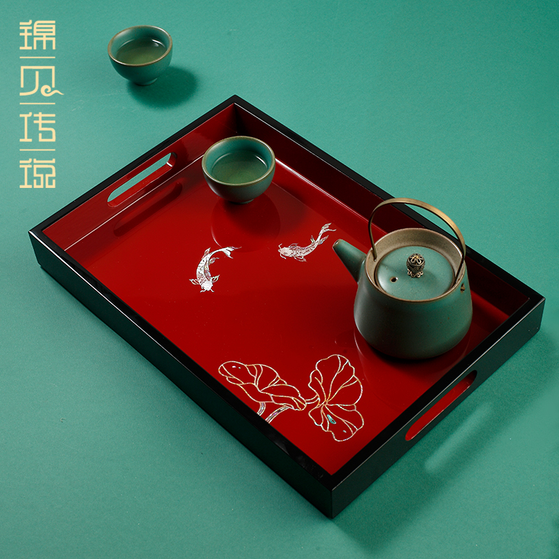 锦贝传说螺钿木茶盘茶壶茶杯长方形托盘零食点心饰品收纳盘糖果盘
