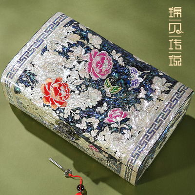 锦贝传说螺钿漆器首饰盒高档带锁古风木质收纳盒订婚礼物送客户