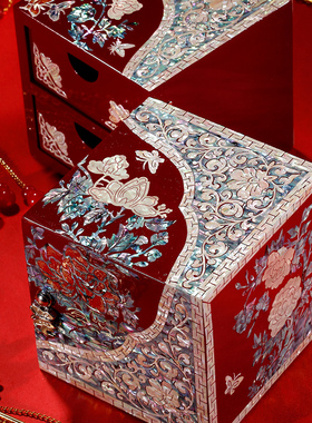 非遗锦贝传说螺钿漆器首饰盒高档实木结婚礼物送新人新婚陪嫁礼品