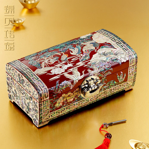 螺钿漆器首饰盒手造贝壳松鹤收纳