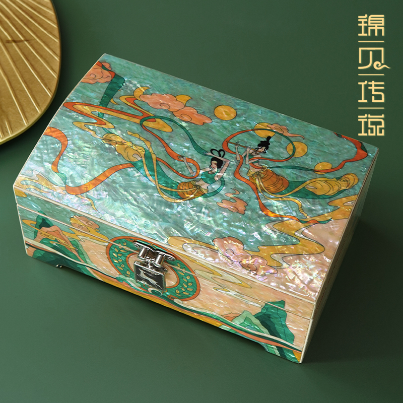 锦贝传说螺钿首饰盒生日礼物珠宝盒敦煌国潮戒指盒耳钉手镯收纳盒