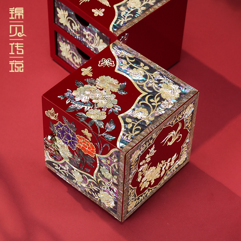 锦贝传说螺钿首饰盒结婚礼物生日礼物闺蜜陪嫁三金戒指手镯收纳盒