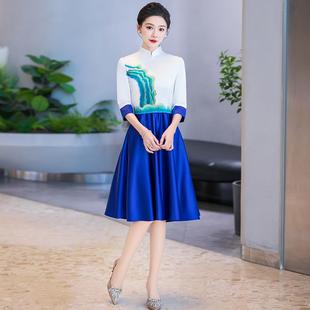 旗袍演出服大合唱短裙女中式晚会表演晚礼服诗歌朗诵学生比赛服装