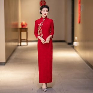 红色敬酒服新娘旗袍喜婆婆2025春秋款结婚七分袖外嫁女回娘家旗袍