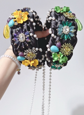 CREAMPP 重工优雅古风 金翠步摇 璎珞坠珠映春晖 编织流苏宽发箍