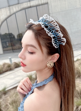 KUKKUU 春夏韩版亮丽可调节发饰发卡手工串珠渐变色水晶铜丝发箍