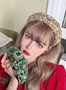 KUKKUU 巴洛克欧美重工复古宫廷珠钻满钻宝石奢华厚海绵发箍发饰