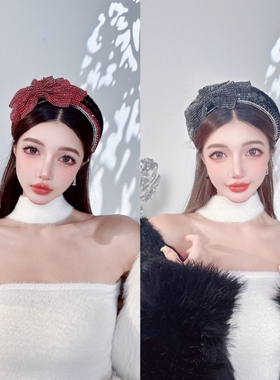 KUKKUU 原创高颅顶时髦甜美满钻撞色蝴蝶结复古摩登亮片海绵发箍