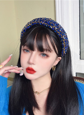 KUKKUU 重工满钻华丽复古巴洛克晚宴宝石轻奢丝缎厚海绵发箍发饰