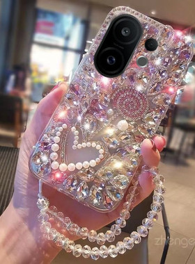 适用于新款vivos30手机壳满钻带手链VIVOs30promini全包防摔s20pro珍珠爱心s19软壳棒棒糖s18闪钻高档x200x90