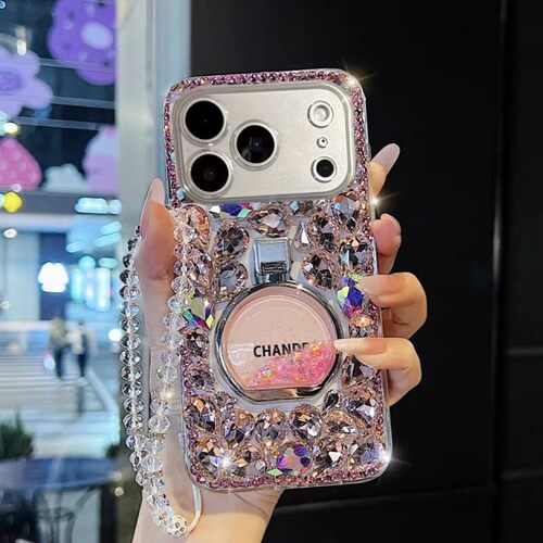 适用于苹果17promax满钻手机壳iphone16pro闪钻流沙支架15plus高级感14Pro女款13手链12防摔全包11/XR/XS/786
