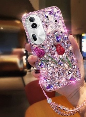 适用于OPPOReno11手机壳满钻玫瑰花Reno11pro奢华水钻防摔全包软壳女潮reno10/9/8/7se/6/5闪钻A2m/A58a97R17