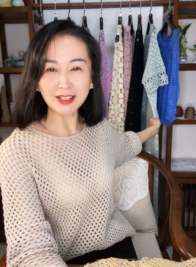 紫陌丁香编织工作室-迟日方格套头衫材料包，有直播回放视频教程