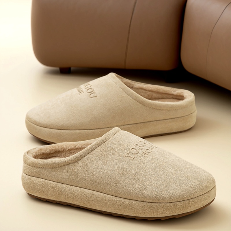 远港毛绒保暖加绒居家厚底棉拖鞋