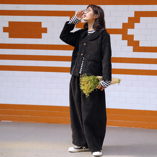 宽灯芯绒 秋冬外套条绒短大衣上衣可爱款 hewu和物 原创设计