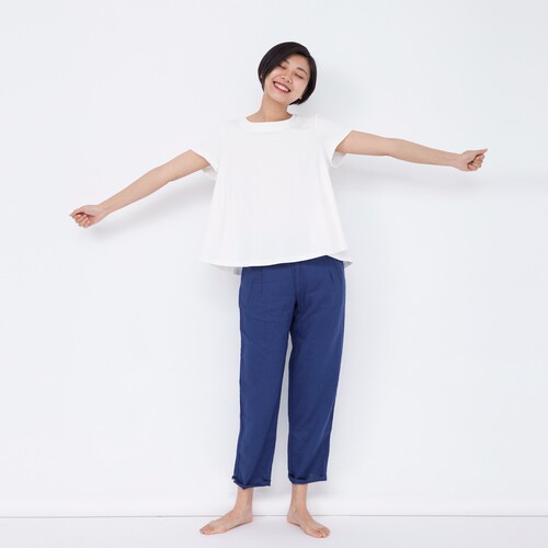 亚麻棉针织伞型T恤宽松T恤