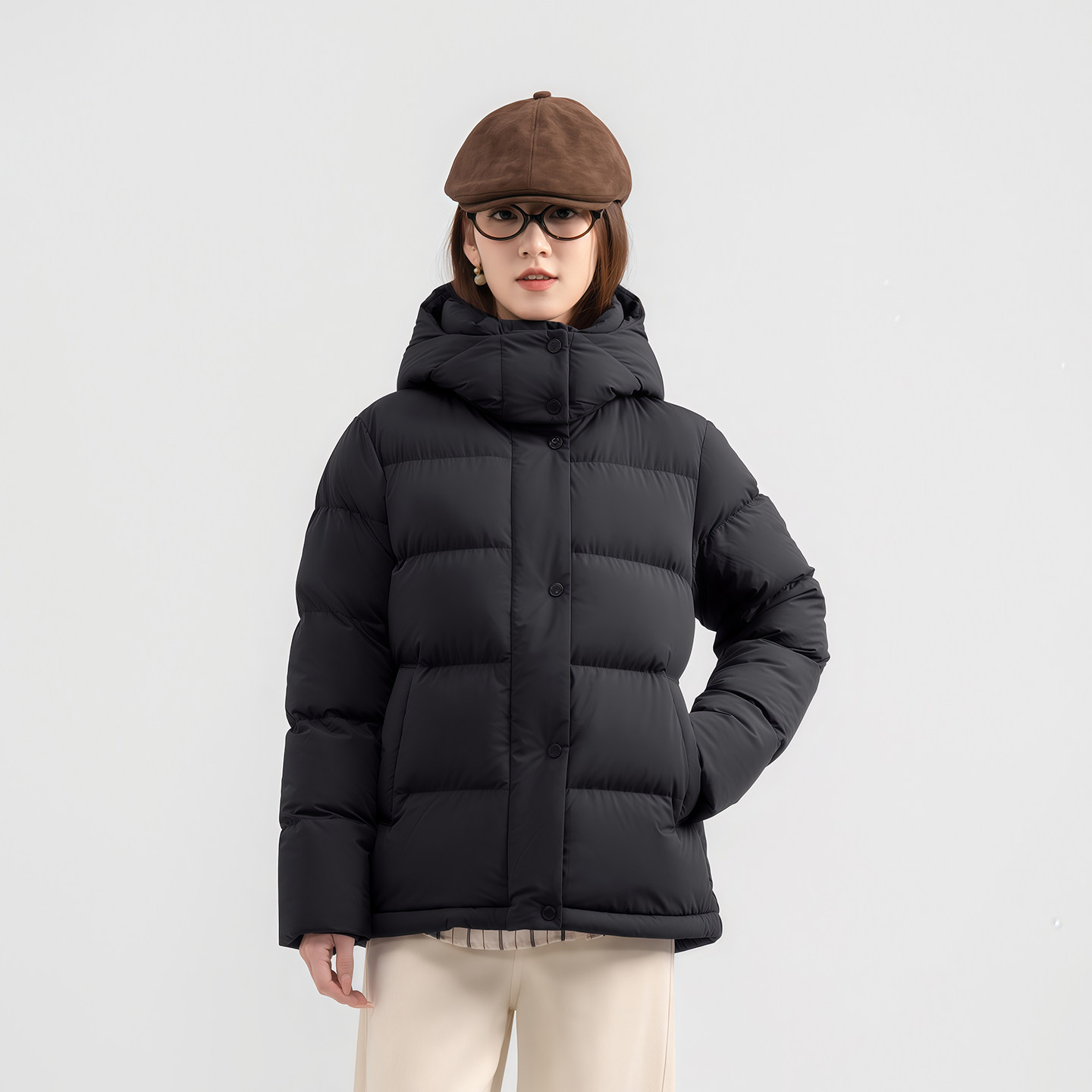帝诗朗中长收腰90鹅绒羽绒服女
