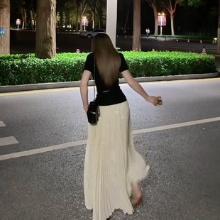 风琴裙均码百褶半身裙仙女气质氛围感压褶A字长裙女雪纺高腰纱裙