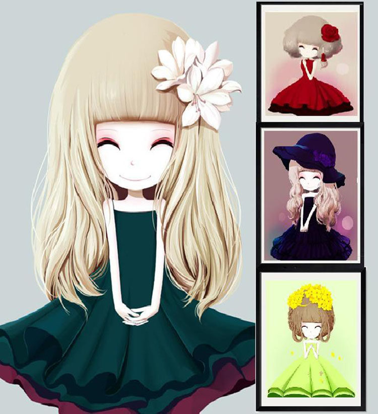 5d钻石画卡通人物迎春百合玫瑰紫罗兰姑娘卧室十字贴钻画花花姑娘