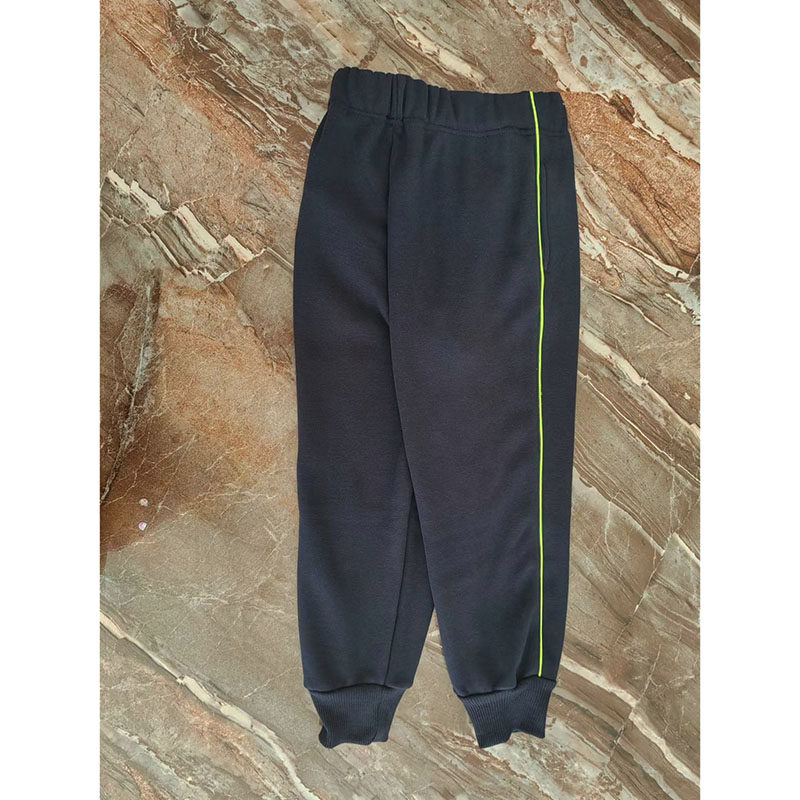 藏蓝色荧光果绿色螺纹束脚儿童中小学生加绒运动校服裤子宽松冬