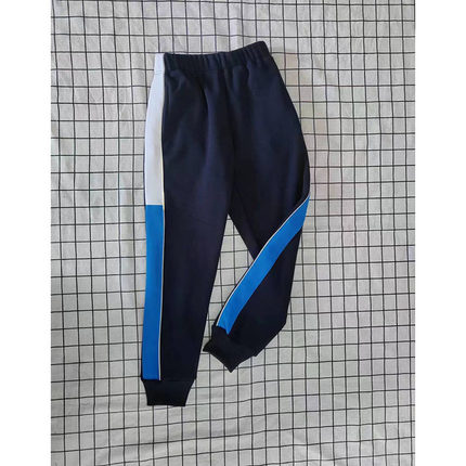藏蓝色反光线宽白拼宽蓝条螺纹束脚运动校服裤子中小学生春秋加绒