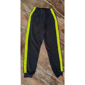 藏蓝色宽荧光黄条螺纹束脚运动校服裤 子中小学生秋冬加绒加厚定制