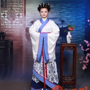 栖凤阁正规汉服汉代服装民族古装曲裾深衣（青花/酒红/红色）